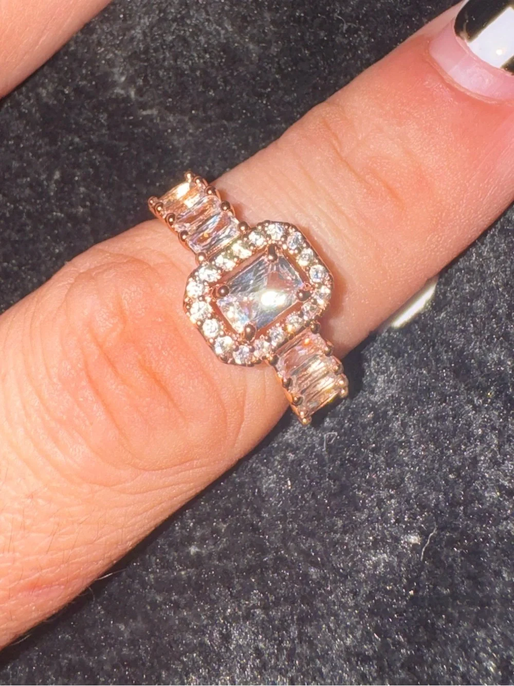 Rose Gold Cubic Zirconia Halo Engagement Ring - Women Jewelry